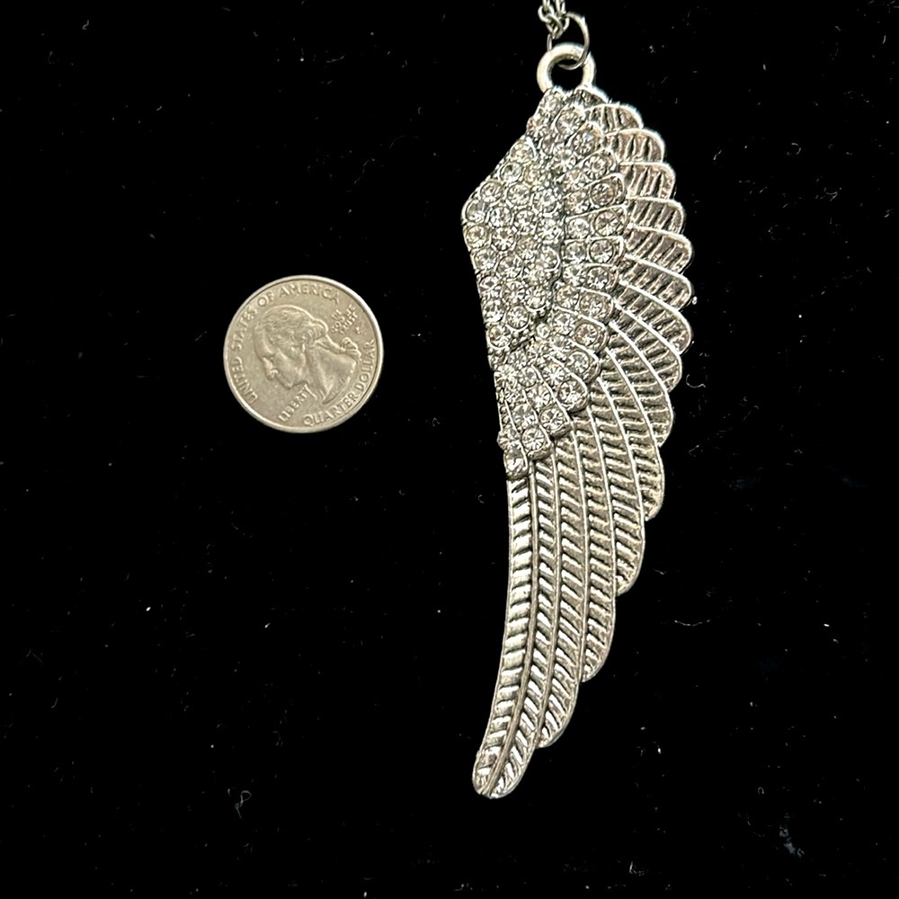 Rhinestone Angel Wing Necklace Silver Statement Glam Lobster Closure - Picture 6 of 6